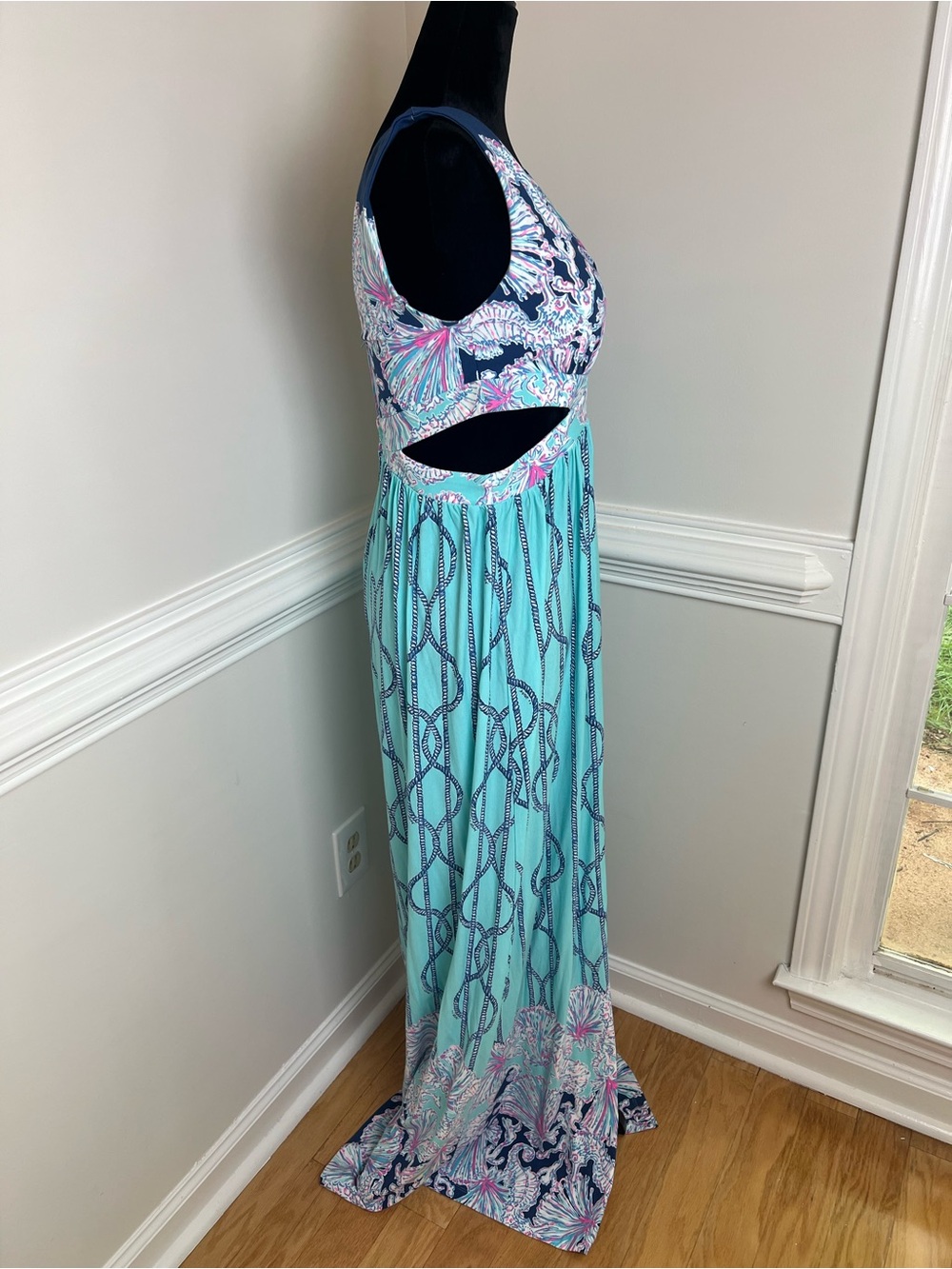 NWT Lilly Pulitzer Marcia Maxi Dress A Frayed Knot Light Aqua Cutout Size 8 - Picture 4 of 12